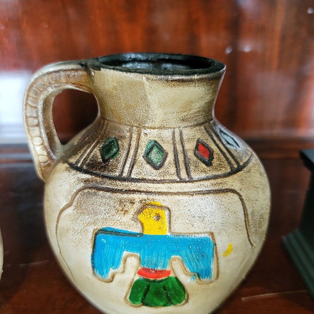 Native American Inspired Ceramic Jug Vase Thunderbird Detail
